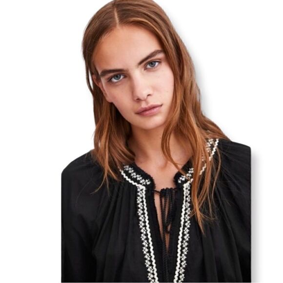 𝅺ZARA black embroidered Pom poms tunic top Sz XS - Picture 3 of 9